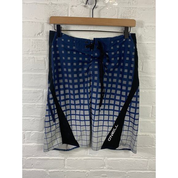 O'Neill Men's Geometric Hyperfreak Boardshorts Swim Blue/White Size 29 - Picture 1 of 5